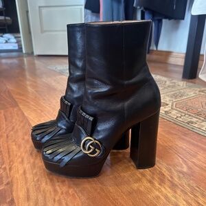 Gucci Women's Marmont Black Fringe Platform Boots  size 11